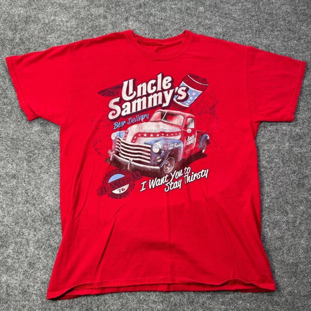 Uncle Sammys Beer Delivery Graphic T Shirt Mens XL Red Stay Thirsty Truck